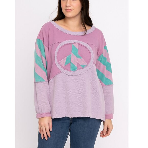 Blue Velvet Women's Colorful Peace Sign Crew Neck Pullover Sweatshirt Size XL - Picture 1 of 9
